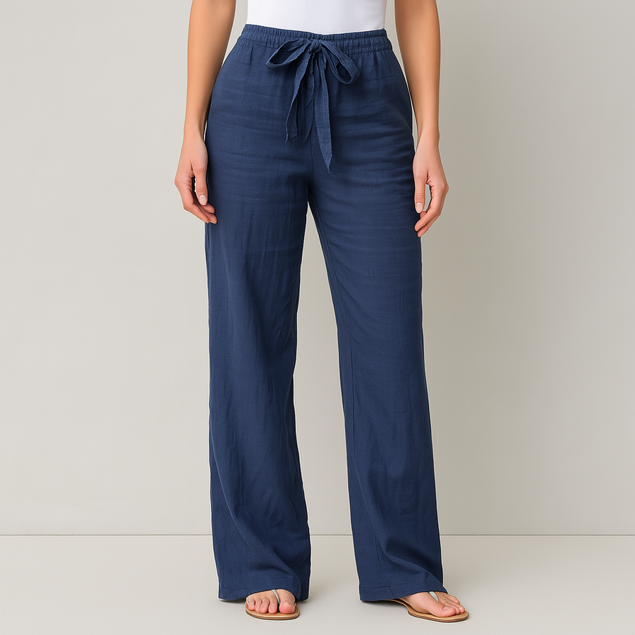 Gwyneth | Pantalón Lino Mujer Wide Leg Cintura Alta