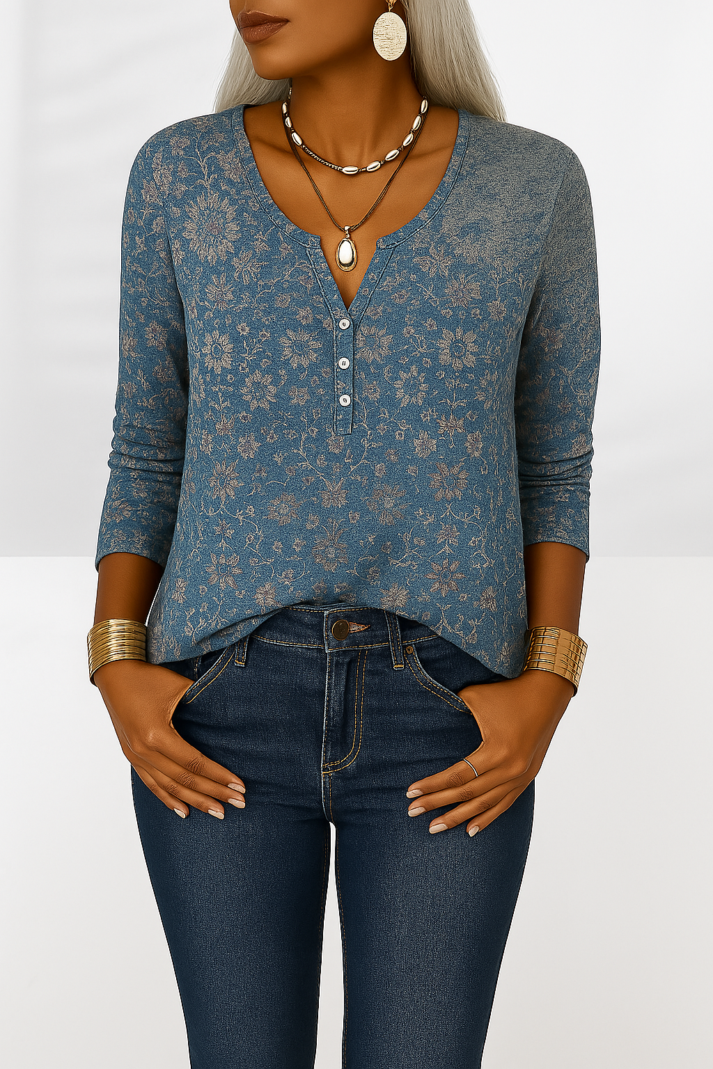 Flossie | Camiseta Henley De Manga Larga Con Estampado Floral
