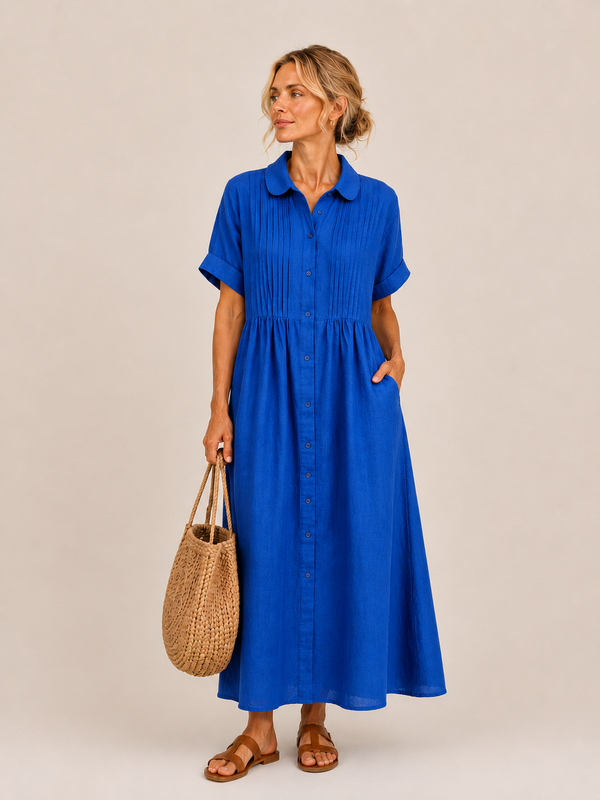 Anjali | Vestido Camisero Midi de Manga Corta Con Botones en la Parte Delantera