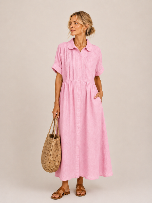 Anjali | Vestido Camisero Midi de Manga Corta Con Botones en la Parte Delantera