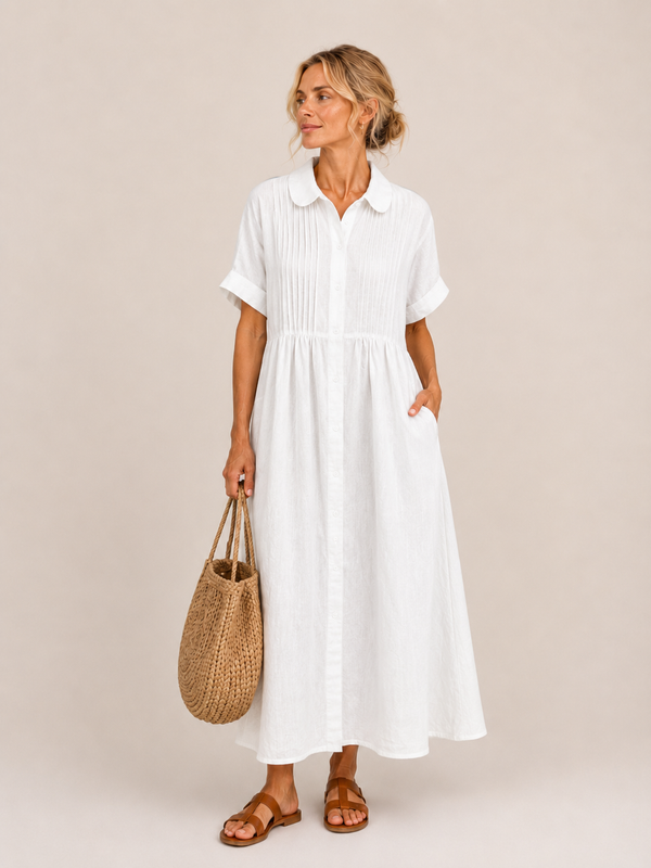 Anjali | Vestido Camisero Midi de Manga Corta Con Botones en la Parte Delantera