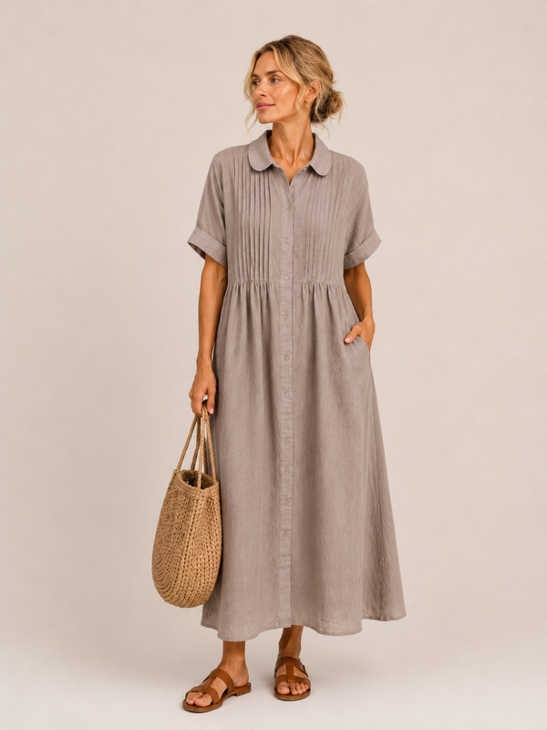 Anjali | Vestido Camisero Midi de Manga Corta Con Botones en la Parte Delantera