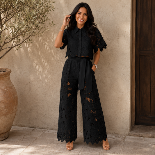 Anni | Conjunto De Camisa De Encaje Y Pantalón De Pierna Ancha