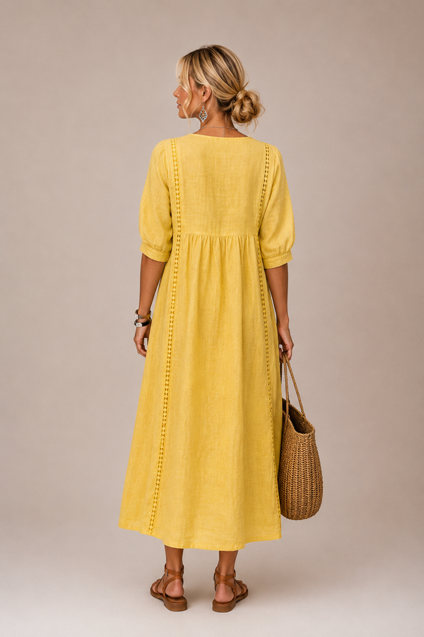 Keresa | Vestido MIDI Con Cuello en V Y Mangas Abullonadas