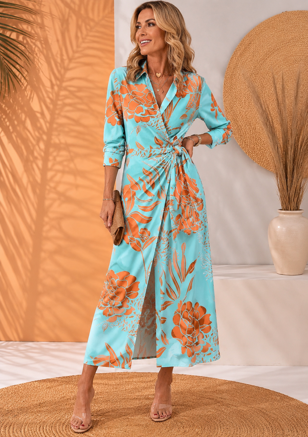 Olivera | Vestido Camisero Largo a Rayas Con Cinturón