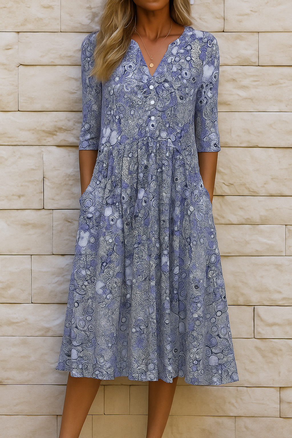 Eliskaa | Vestido Midi Floral Cuello V