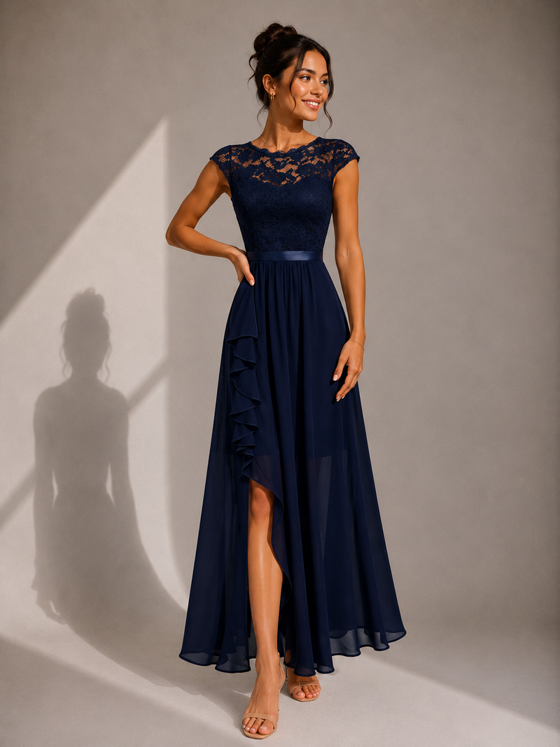 Yoanna | Vestido Maxi con Encaje Volante y Abertura