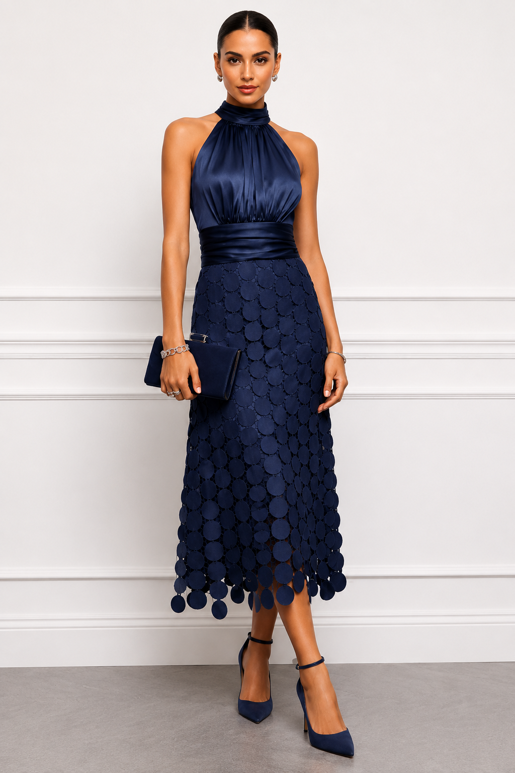 Rinldo | Vestido MIDI Con Cuello Halter Y Estampado Circular