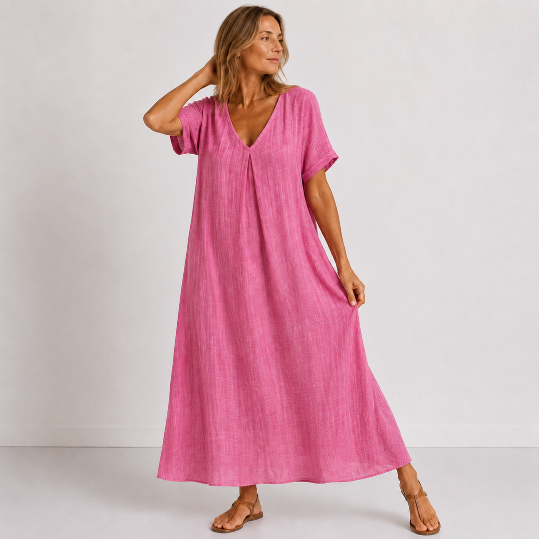 Julessa | Vestido Maxi Manga Corta Cuello V