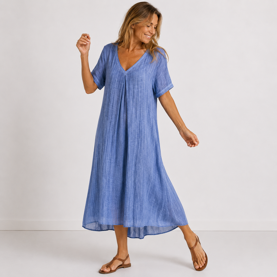 Julessa | Vestido Maxi Manga Corta Cuello V