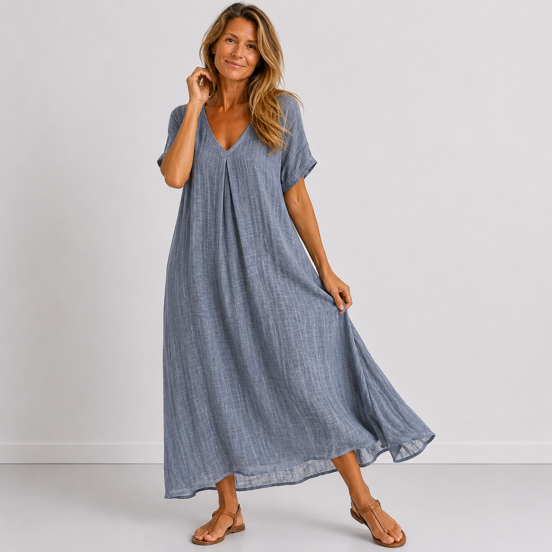 Julessa | Vestido Maxi Manga Corta Cuello V