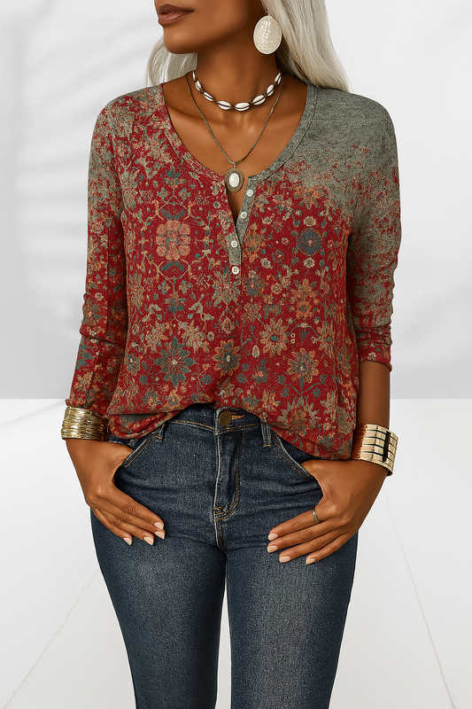 Flossie | Camiseta Henley De Manga Larga Con Estampado Floral