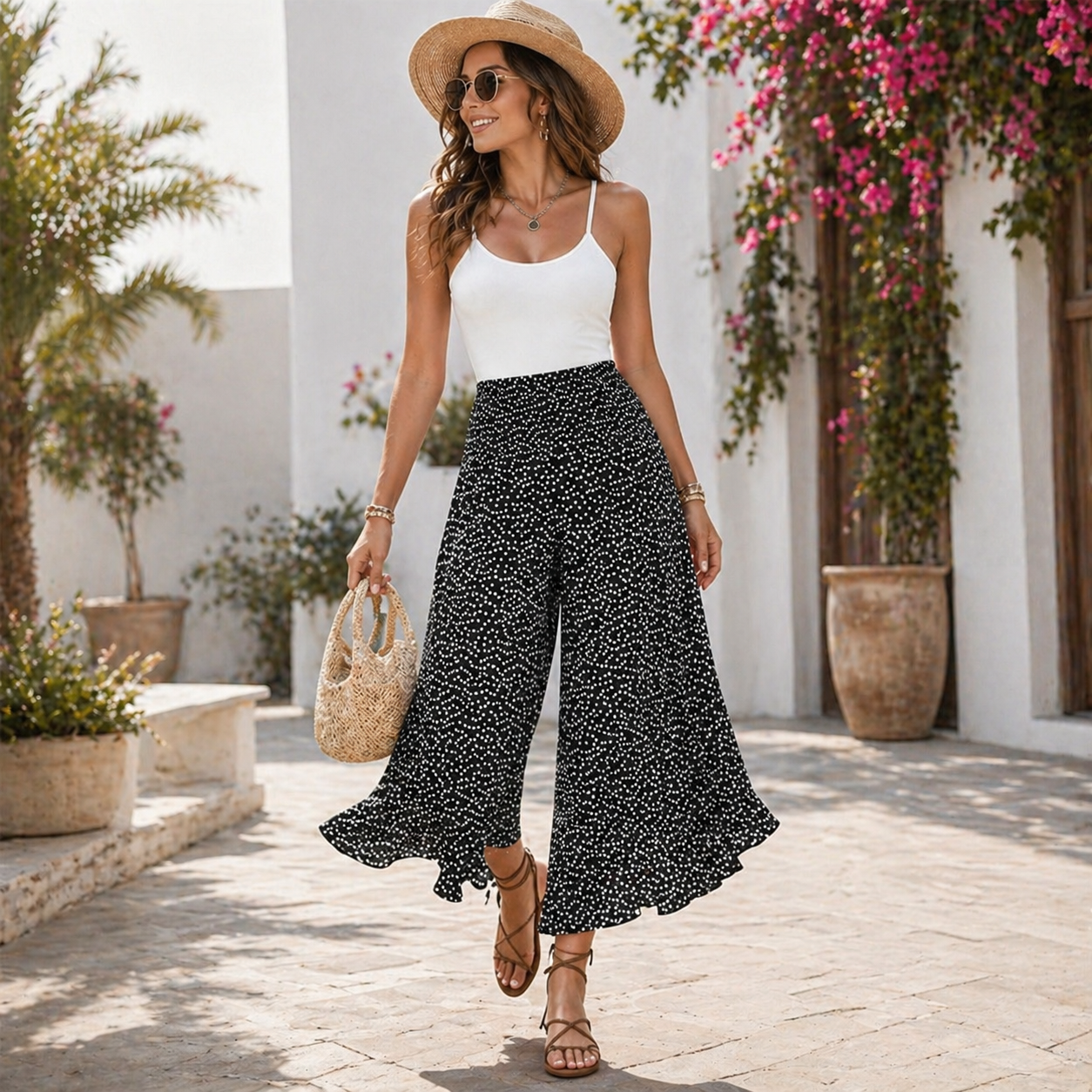 Tatiani | Pantalones Palazzo de Corte ancho con Estampado Floral