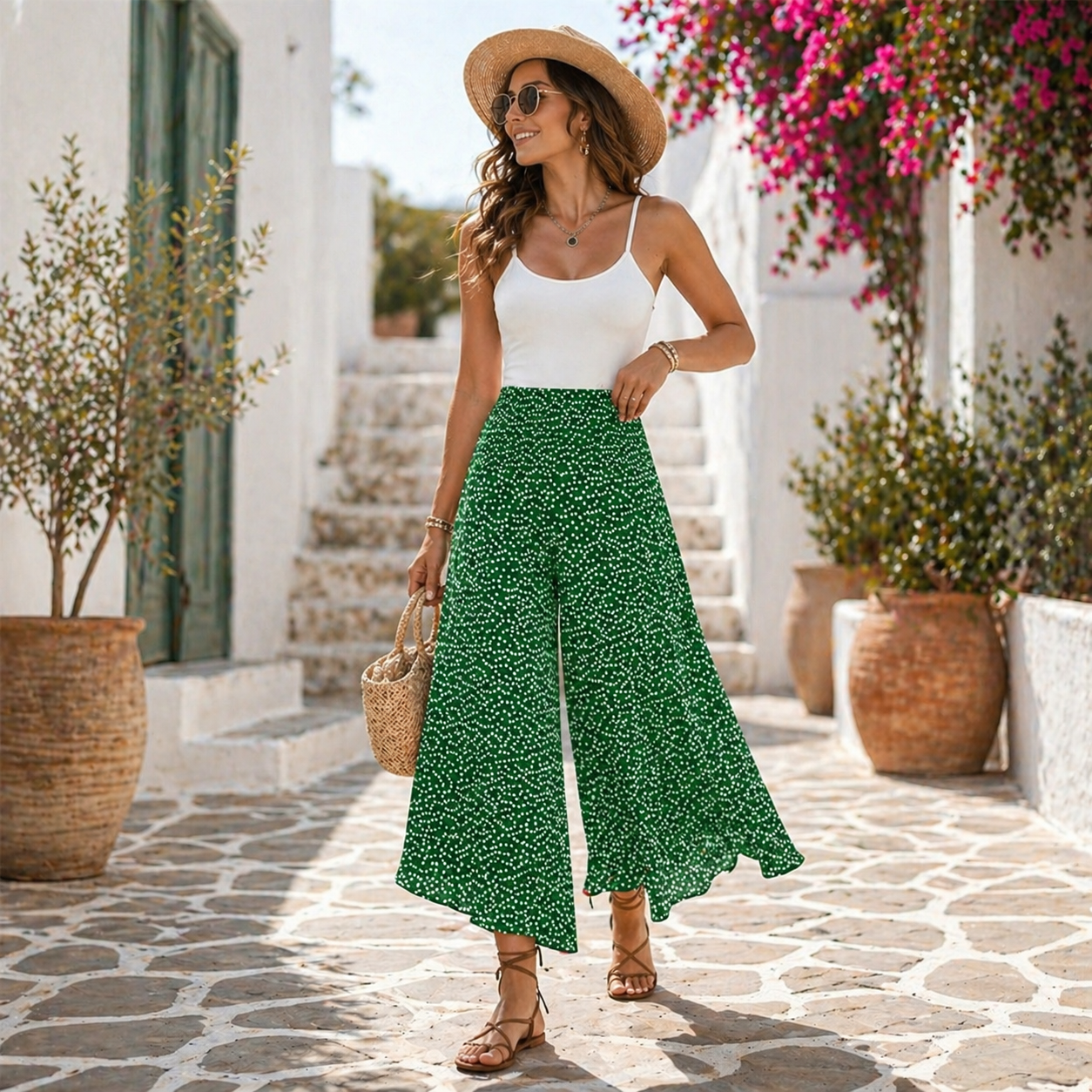 Tatiani | Pantalones Palazzo de Corte ancho con Estampado Floral