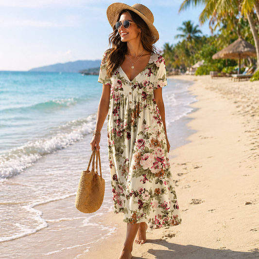 Aliyeen | Vestido Floral Midi Manga Corta