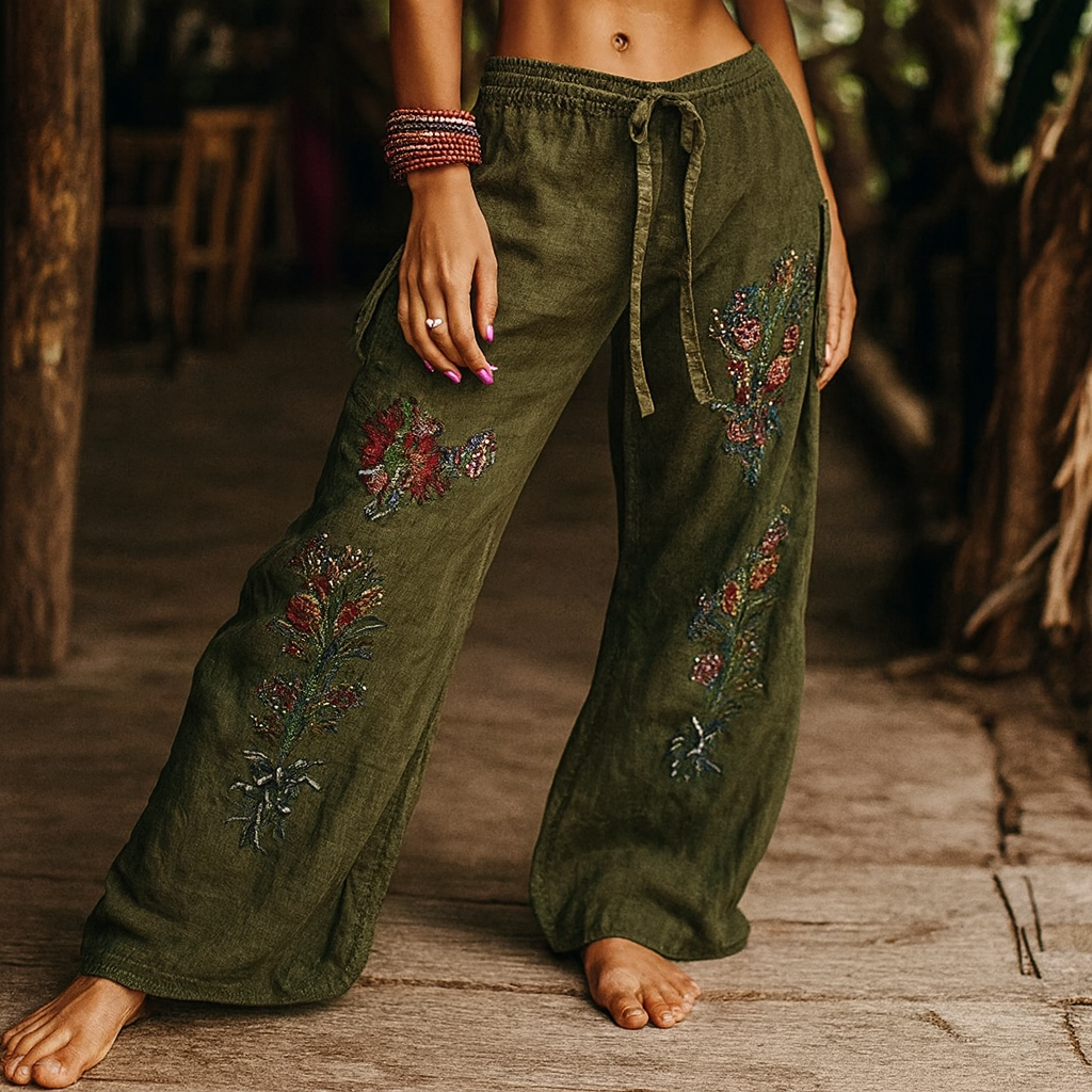 Gladys | Pantalón Lino Mujer Wide Leg Bohemio