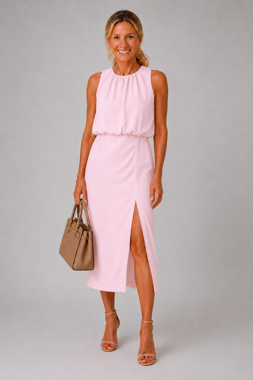 Antoinette | Vestido Midi Sin Mangas Con Cuello Fruncido Y Abertura Delantera