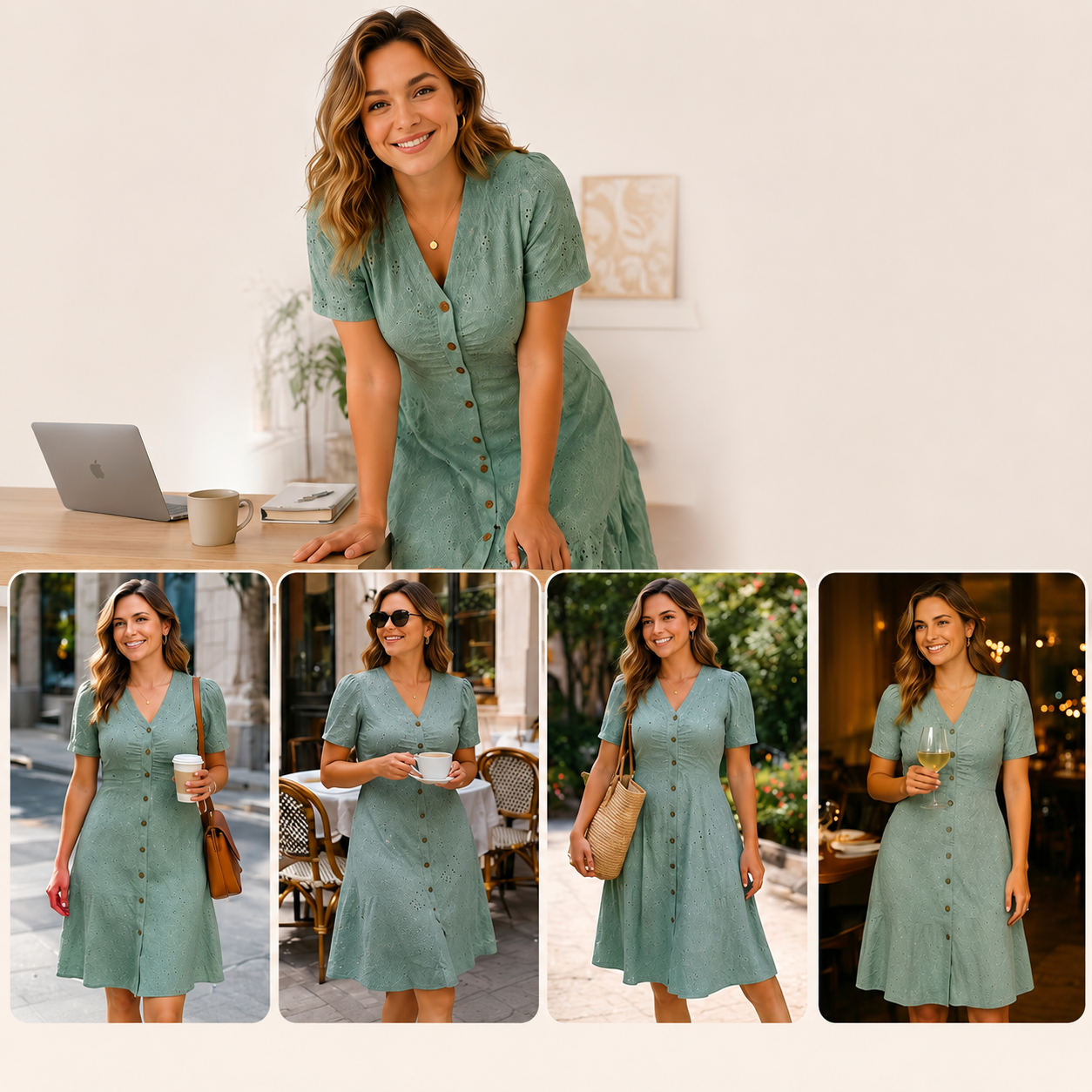 Stellah | Vestido Midi Con Botones Y Mangas Abullonadas