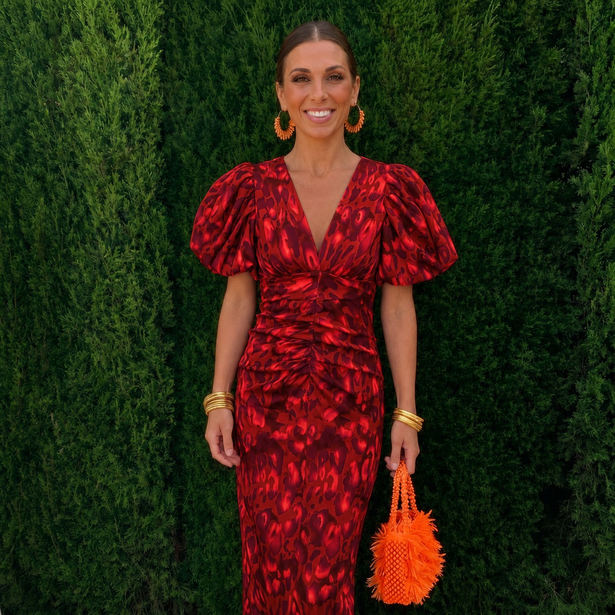 Nutta | Vestido Midi Estampado con Mangas Abullonadas