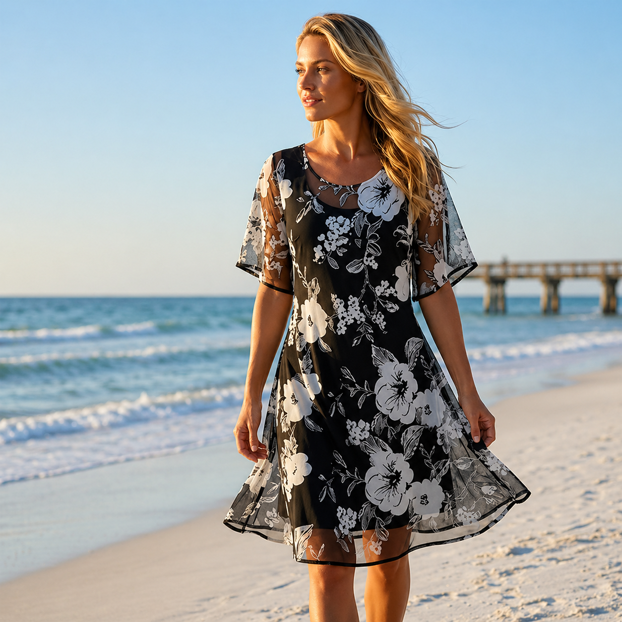 Noay | Vestido Midi Floral Con Manga Transparente