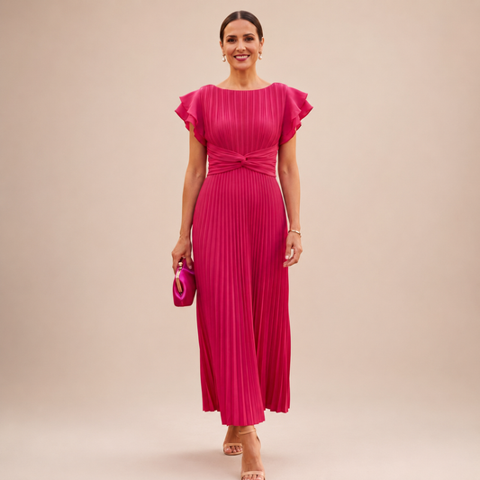 Linyza | Vestido Largo Con Pliegues Y Mangas Onduladas