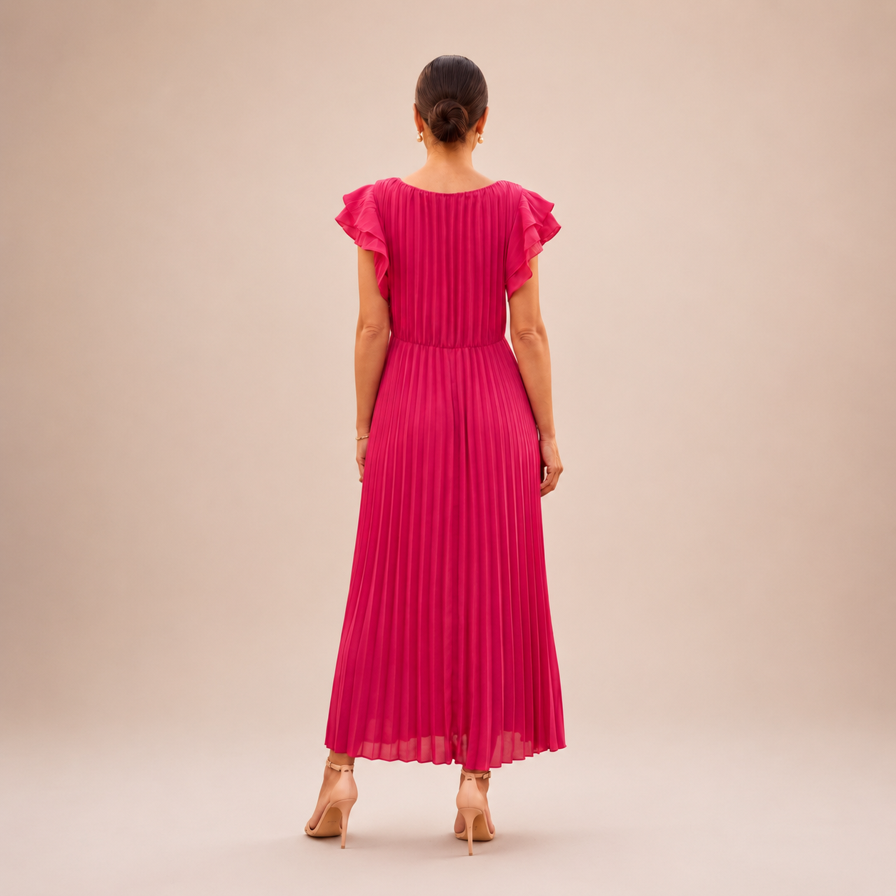 Linyza | Vestido Largo Con Pliegues Y Mangas Onduladas