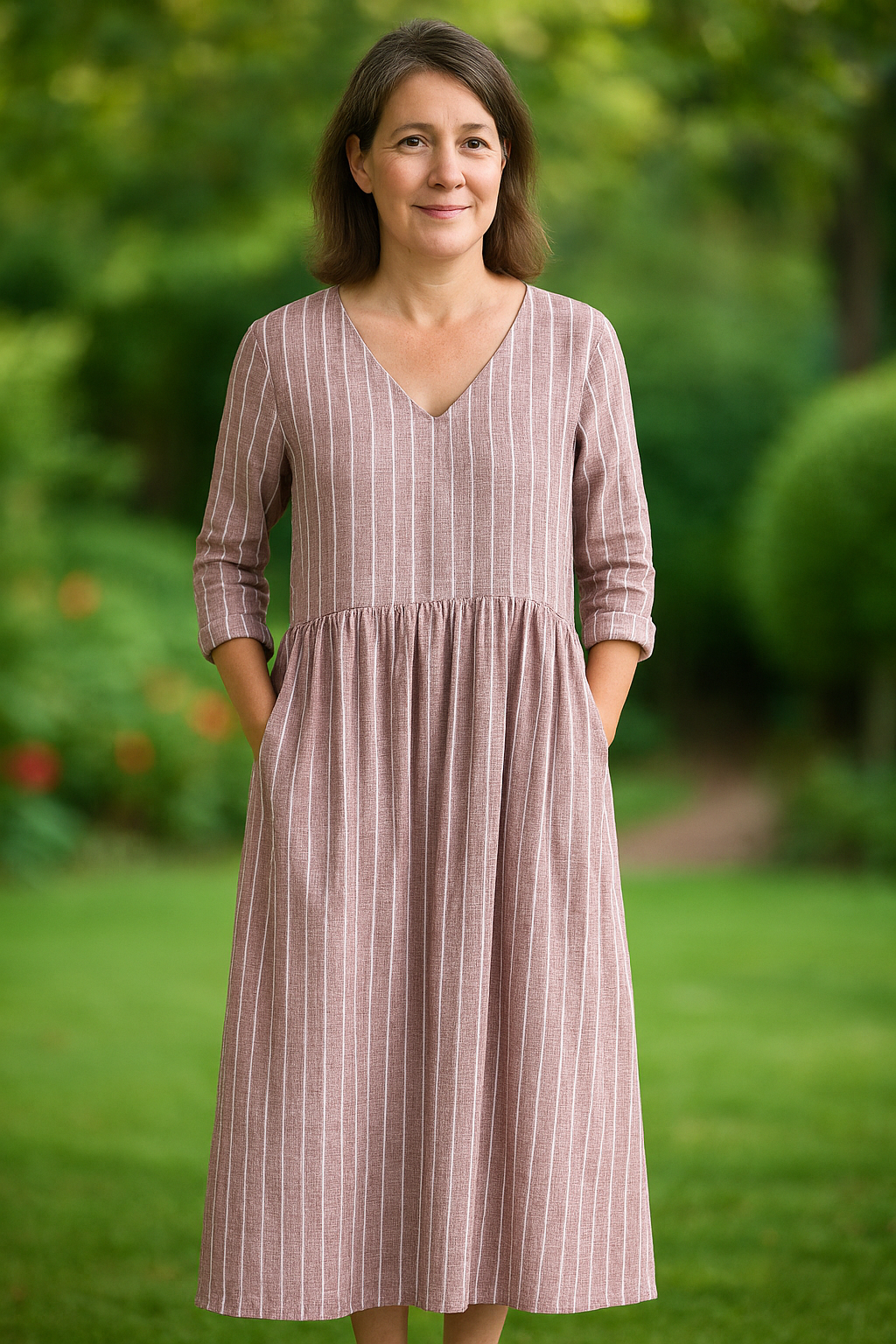 Gregoria | Vestido Largo De Rayas Con Cuello en V