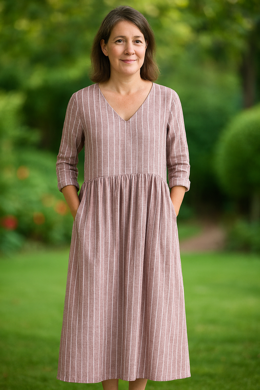 Gregoria | Vestido Largo De Rayas Con Cuello en V