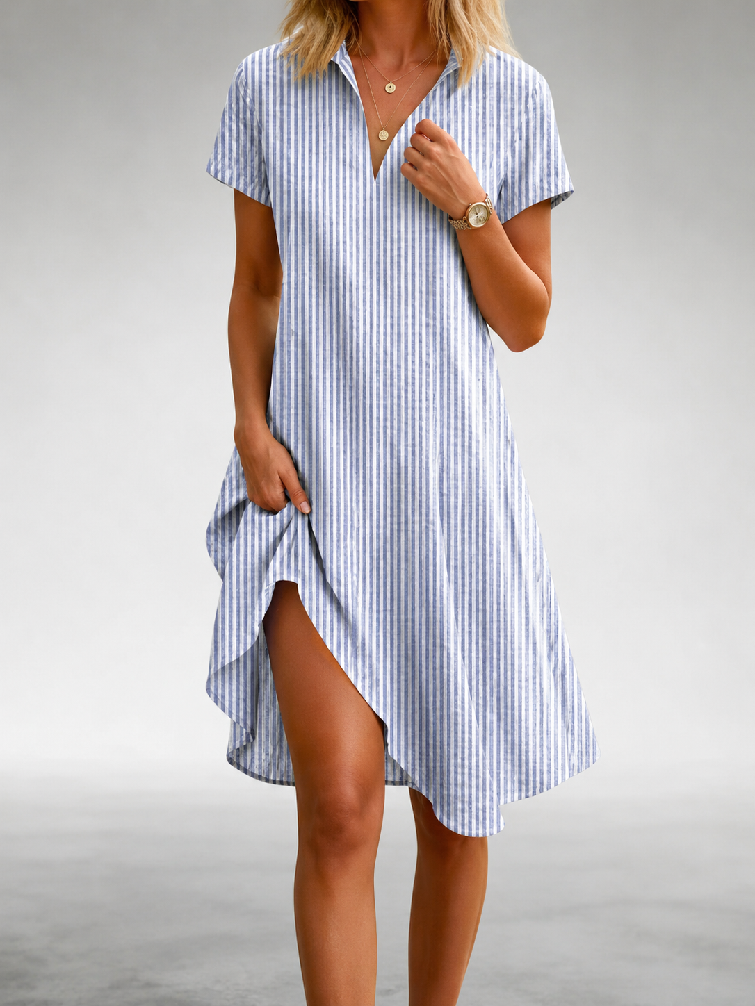 Heejin | Vestido Midi Estampado de Manga Corta