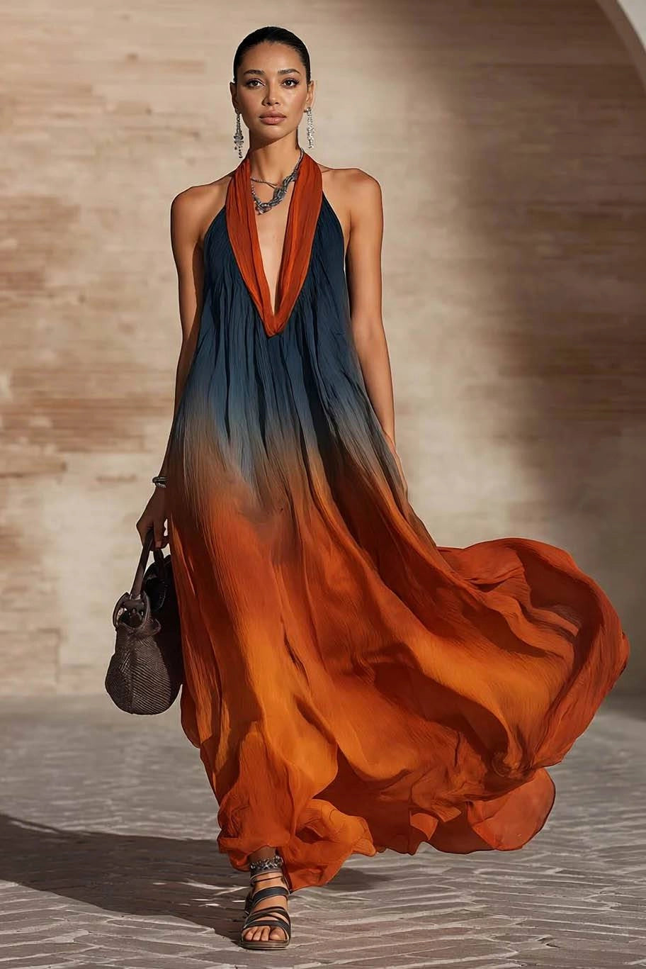Naeela | Vestido Largo Sin Mangas Con Cuello Halter Y Efecto Degradado