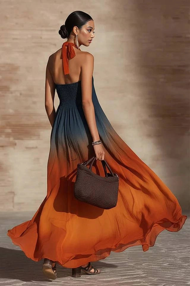 Naeela | Vestido Largo Sin Mangas Con Cuello Halter Y Efecto Degradado
