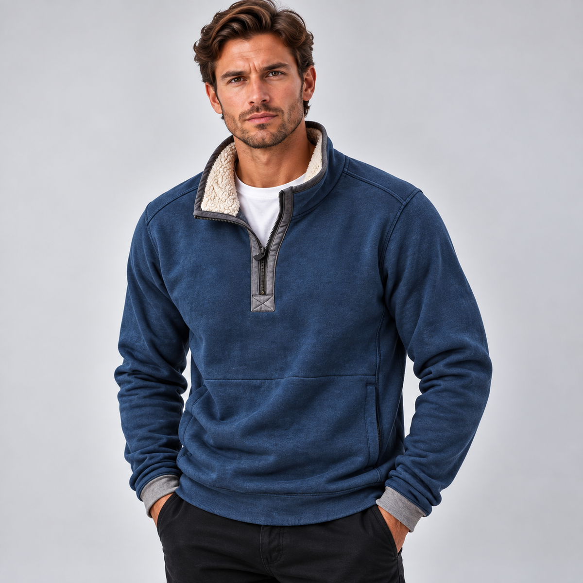 Thanakrit | Pullover con Cierre Cuartel y Cuello Suave