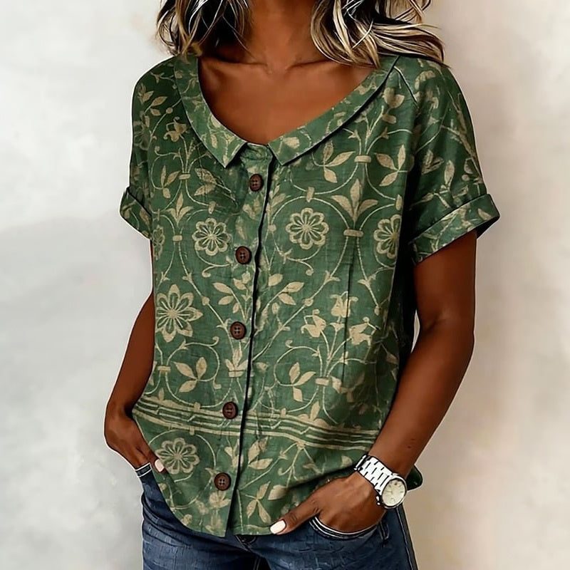 Elvin |  Blusa con Estampado Floral y Botones en la Parte Delantera