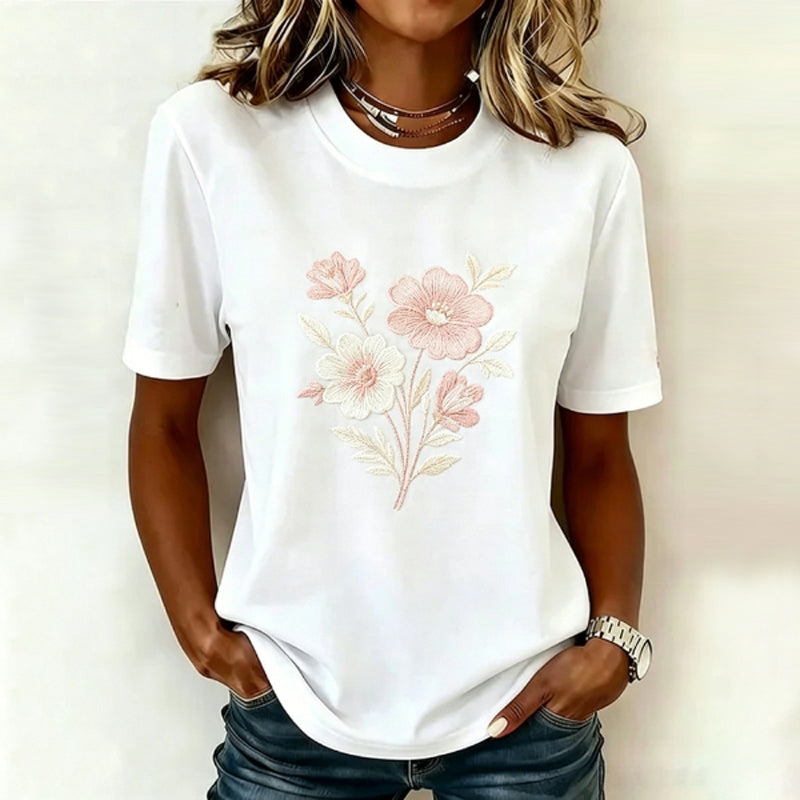 Wilina | Camiseta Bordada De Manga Corta Floral