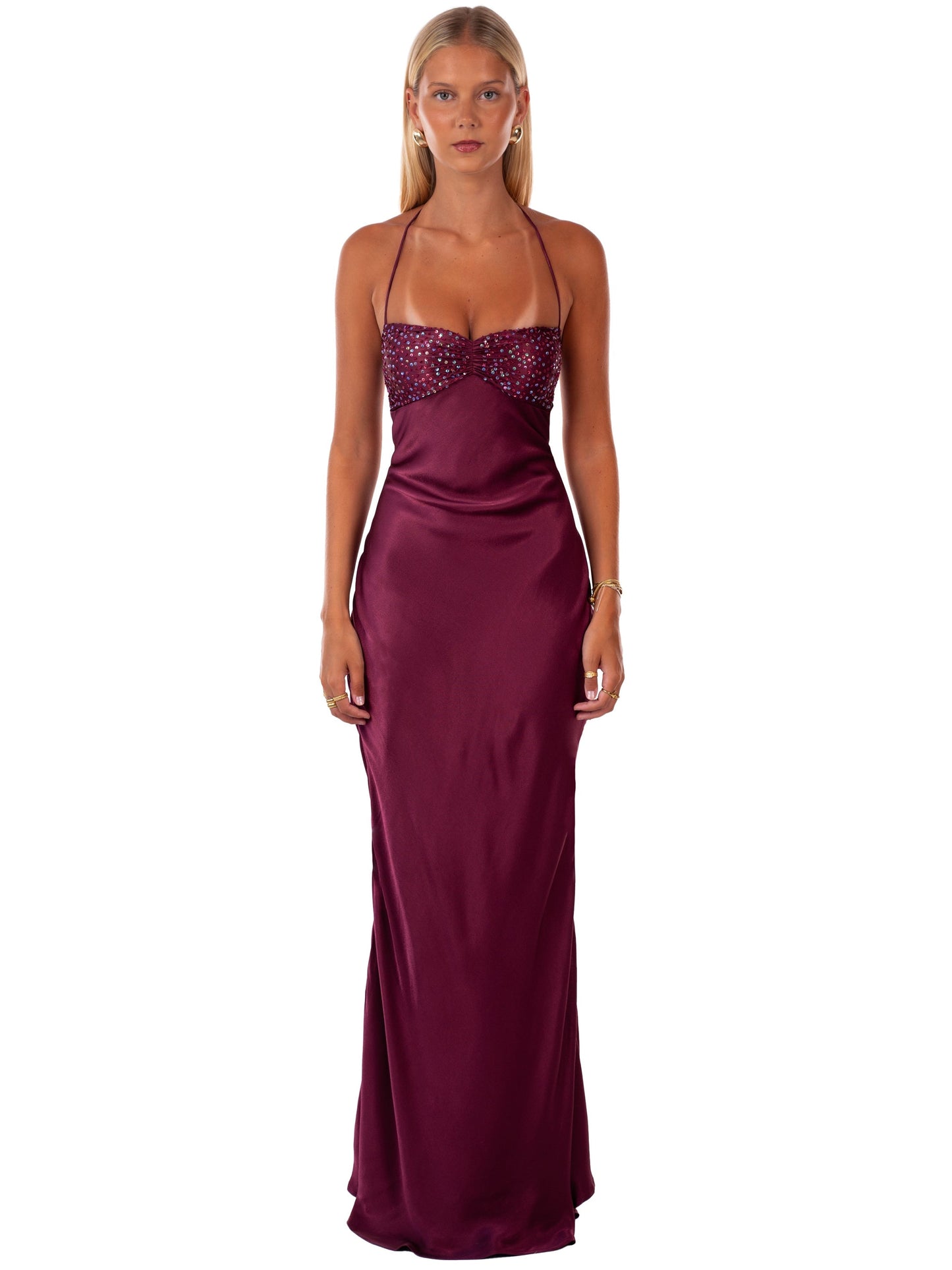 Nilysha | Vestido Maxi Elegante Sin Mangas Cuello Halter