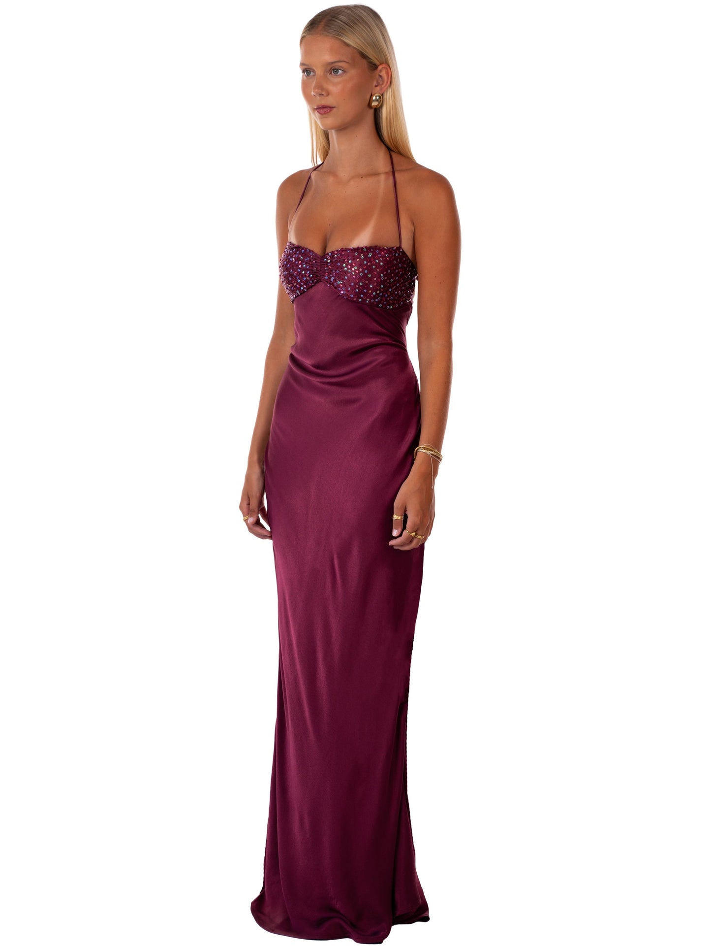 Nilysha | Vestido Maxi Elegante Sin Mangas Cuello Halter