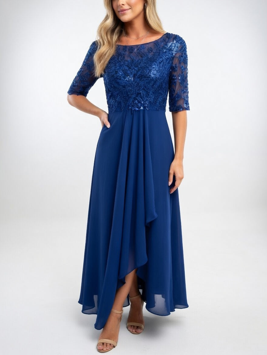 Zerda - Vestido Midi Con Corpiño de Encaje y Manga Media