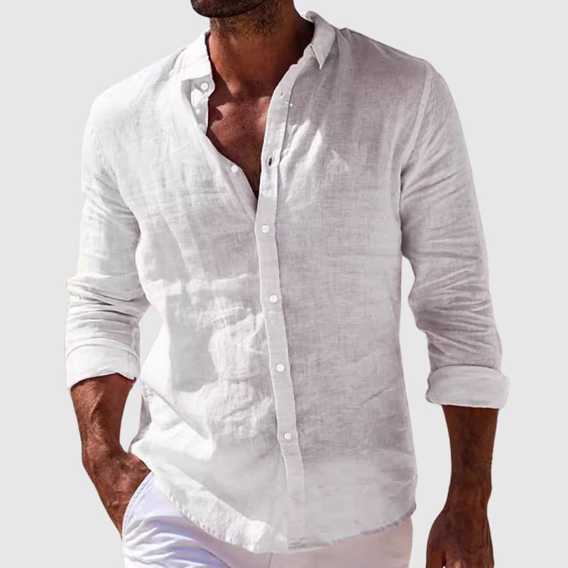 Derrik | Camisa de Lino Con Cuello de Banda y Botones