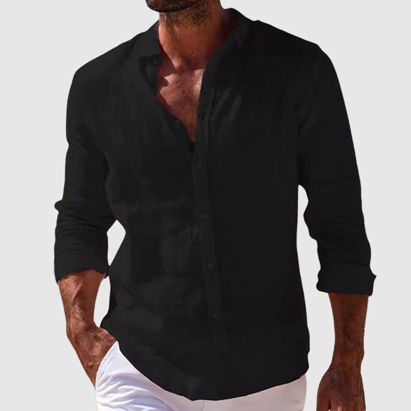 Derrik | Camisa de Lino Con Cuello de Banda y Botones