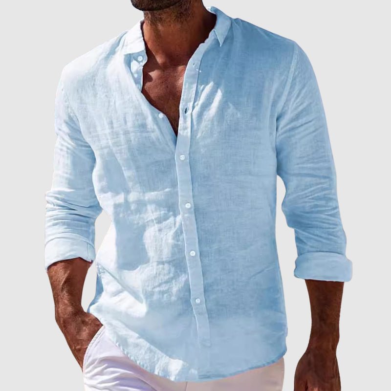Derrik | Camisa de Lino Con Cuello de Banda y Botones