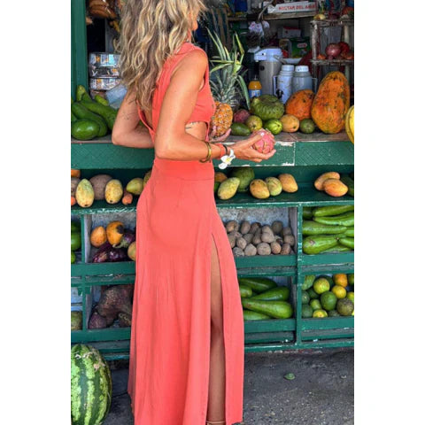Teigra | Vestido Largo Con Escote en V Y Aberturas