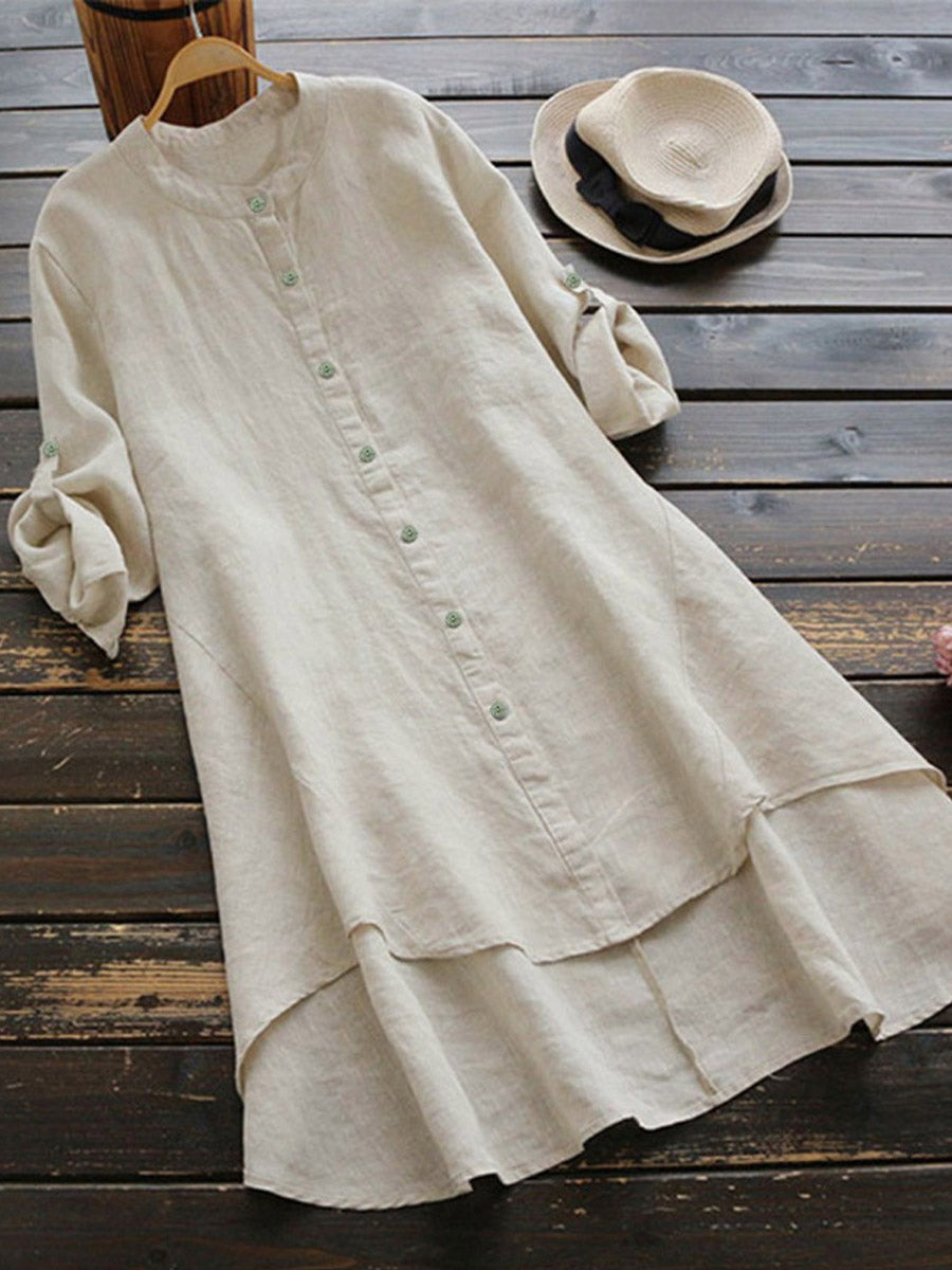 Haleena - Vestido Midi de Manga Larga Con Botones en la Parte Delantera