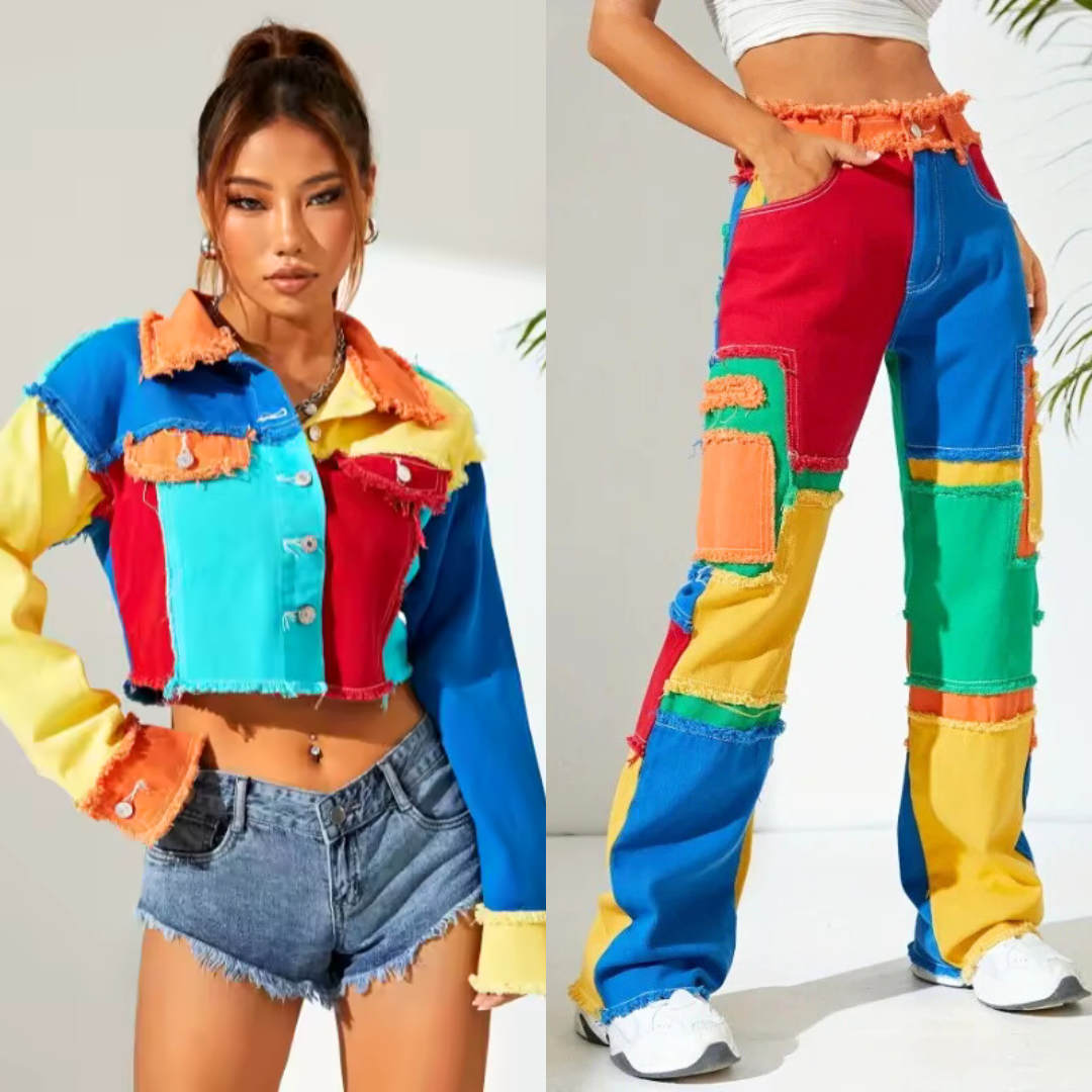 Mayra | Conjunto De Chaqueta Corta Y Pantalón Patchwork