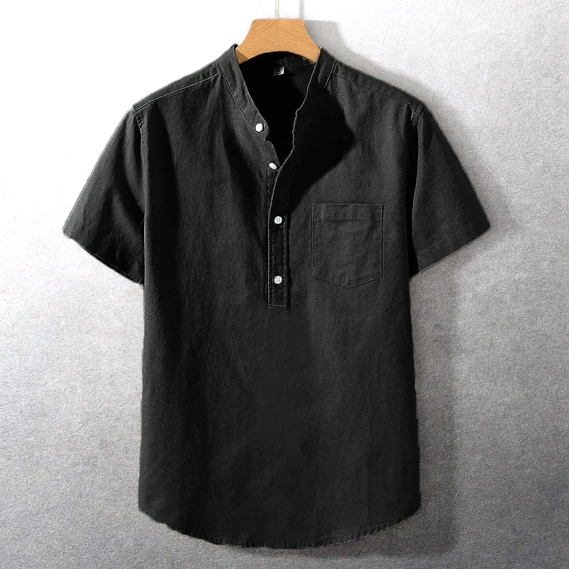 Sung | Camisa de Manga Corta con Cuello Mao