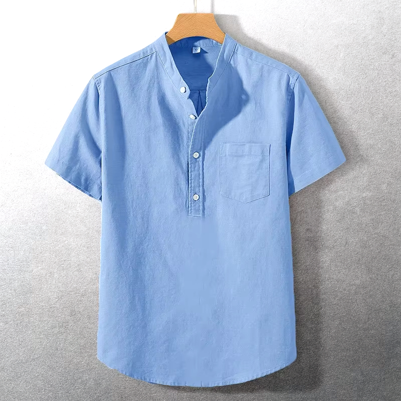 Sung | Camisa de Manga Corta con Cuello Mao