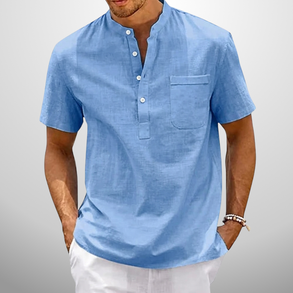 Sung | Camisa de Manga Corta con Cuello Mao