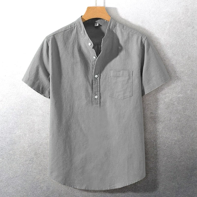 Sung | Camisa de Manga Corta con Cuello Mao