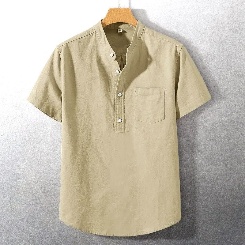 Sung | Camisa de Manga Corta con Cuello Mao