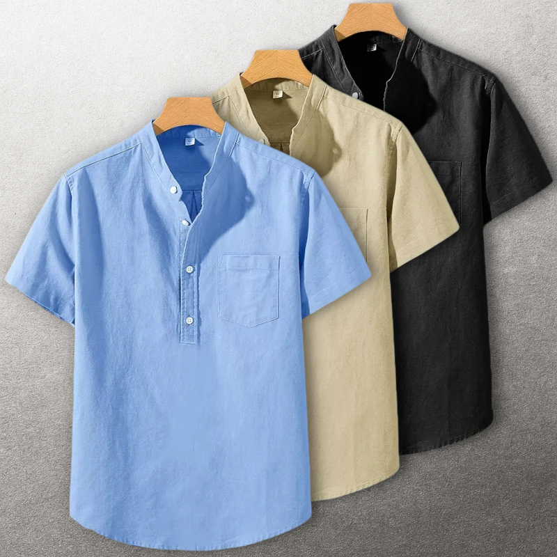 Sung | Camisa de Manga Corta con Cuello Mao