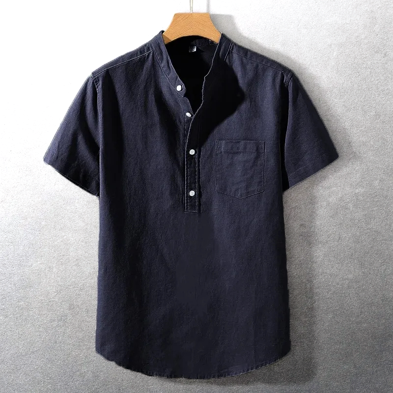 Sung | Camisa de Manga Corta con Cuello Mao